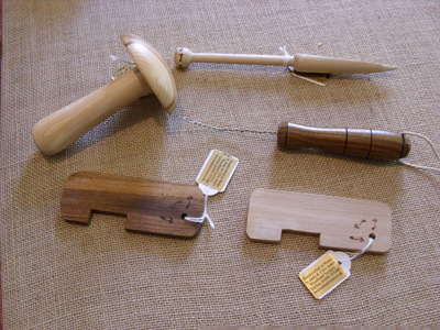A selection of weaving and spinning items